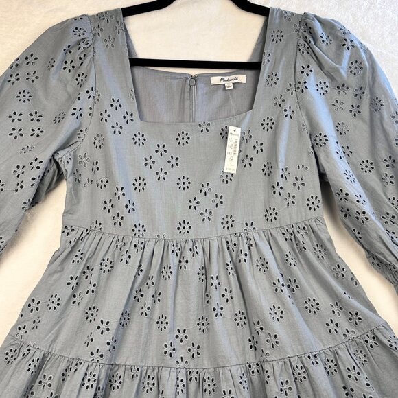 Madewell Blue Eyelet Lizzie Babydoll Dress Sz 0 Puff Sleeve NWT Flowy Cottage - Picture 8 of 15